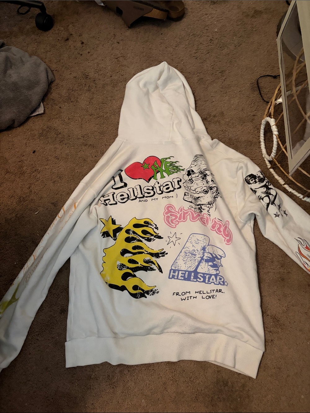 Hellstar White Graphic Crewneck Hoodie - Men Sweater
